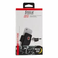 This universal car mount secures mobile devices in vehicles via a vent clip. The steel construction and vent ball shape allow a wide range of viewing angles for navigation or hands-free use. Overall height is 4 3/8 inches. Color: Black.