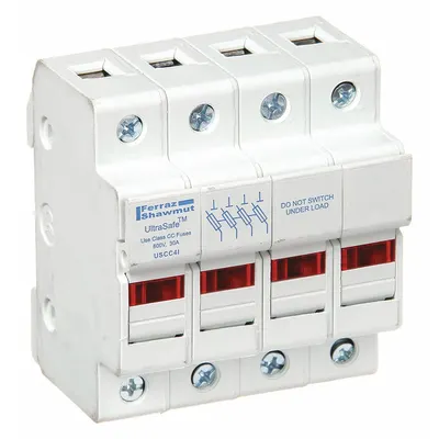 MERSEN Fuse Block: Finger-Safe, 4 Pole, 600 V AC, DIN Rail Mounting - UL Class CC Fuse Blocks