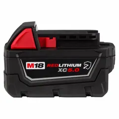 This 18V DC battery with 5 Ah capacity powers M18 cordless tools for construction, maintenance, and industrial tasks. The oil-resistant housing provides durability in harsh environments such as automotive shops and manufacturing floors.