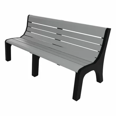 ULTRASITE Newport Outdoor Bench, 72 in L, 33 3/8 in H, Gray Seat, Black Frame - Vandal Resistant Resinwood Benches