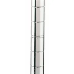 Steel split-sleeve post for wire shelving systems in dry environments. Chrome finish, silver color, 13 in length, 1 in diameter. Sold individually. No leveling feet included.
