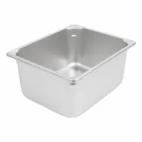 Rectangular steam table pan with 22-gauge construction and 10-quart capacity. NSF certified for commercial foodservice use. Suitable for holding and serving hot food in steam tables in cafeterias, restaurants, and catering operations. Not dishwasher safe