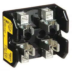 This 2-pole fuse block is designed for UL Class T fuses rated up to 600 V AC. It features an open block design with box lug terminals and non-indicating construction. Suitable for use in industrial power distribution, panel building, and motor control centers.