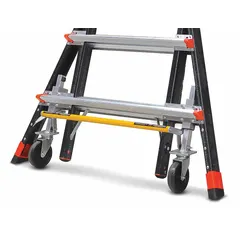 This wheel lift assembly includes four swivel casters with 4-inch wheels, designed for use with combination ladders in the Adjustable Cage series. It enables easy rolling and repositioning of the ladder without lifting.