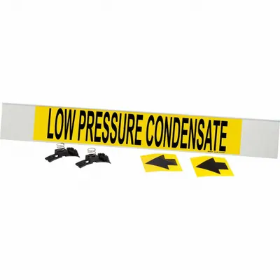 BRADY Pipe Marker: Low Pressure Condensate, Yellow, Black, Fits 8 in and Larger Pipe O.D. - Low Pressure Condensate Fiberglass Carrier Mounted with Strapping Pipe Markers