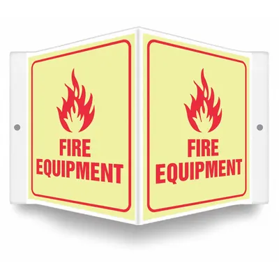 CONDOR Safety Sign: PETG, Mounting Holes Sign Mounting, 6 in x 8 1/2 in Nominal Sign Size - V-Shape Projection Fire Equipment Signs