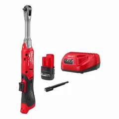 This cordless ratchet delivers 45 ft-lb of maximum torque with a no-load speed of 550 RPM. It features a brushless motor and a ball detent anvil for secure socket retention. Suitable for fastening and loosening bolts in confined spaces common in automotive, equipment, and industrial applications.