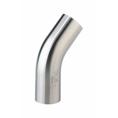 MAXCORE Sanitary Fitting Elbow: 45° Elbow, 3/4 in OD x 3/4 in OD Size, Weld - 6MO Steel Sanitary Tube Fittings