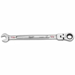 Chrome-finished combination wrench with a 12-point ratcheting box end for faster fastener turning without repositioning. The 11/32 in head size and 3/4 in overall length suit confined-space applications such as automotive repair and machinery maintenance.