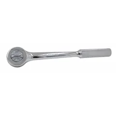 This standard-head ratchet features a round, reversible head for tightening and loosening fasteners. With an overall length of 10-1/4 inches, it provides access in confined spaces. The chrome finish resists corrosion, and the non-magnetic design is suitable for use in sensitive electronic environments.