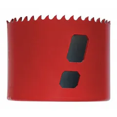 Bi-metal hole saw for cutting wood, metal, and plastic. Features 5/6 teeth per inch and a maximum cutting depth of 1 7/8 inches. Used in plumbing, electrical, and construction applications for clean, precise holes.