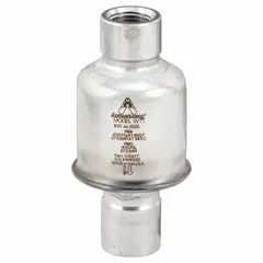 This stainless steel straight-thru thermostatic steam trap discharges condensate and non-condensable gases from steam lines while preventing steam loss. With a 1,600 lb/hr capacity and 1/2 in FNPT inlet, it is used in industrial steam distribution, process heating, and tracer lines. No strainer included.
