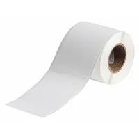 White matte-finish precut label roll for use with J2000 printer series. Label width 2 15/16 in, roll length 4 21/64 in. Suitable for industrial identification and labeling in demanding environments