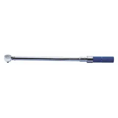 This ratcheting micrometer torque wrench features a 1/2 in square drive and a torque range of 50 ft-lb to 250 ft-lb. It is used for tightening fasteners to specified torque values in assembly and maintenance tasks. The micrometer adjustment allows precise setting of torque, and the ratcheting head facilitates use in confined spaces.