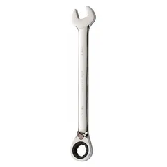 Alloy steel construction with a chrome finish. Features a 13/16 in offset head and 11 1/2 in overall length. The 12-point box end is non-ratcheting. Suitable for turning fasteners in confined spaces.