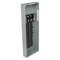 This 225 A, 120/240V AC, 1-phase, 54-space load center is convertible from main lug to main breaker configuration. Rated 65kA short-circuit current for indoor use, it features a plug-on neutral design for simplified wiring. Enclosure cover is ordered separately.