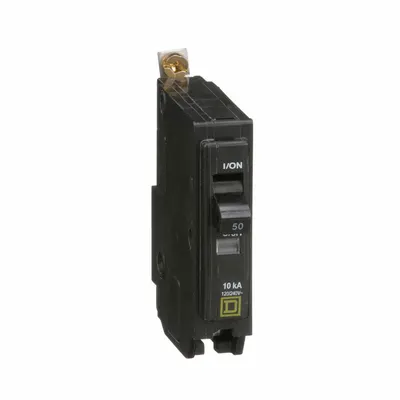 SQUARE D Miniature Circuit Breaker: 50 A, 120/240V AC, Single Phase, 10kA at 120/240V AC - QOB Series, Bolt-On Square D Miniature Circuit Breakers
