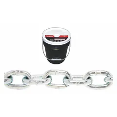 This CAMPBELL chain is a Grade-30 load-securing chain with a 1/2 in trade size, made from carbon steel in a straight, welded design. It is used for general-purpose load binding, tie-down, and towing applications in industrial, agricultural, and transportation settings where moderate strength is required.