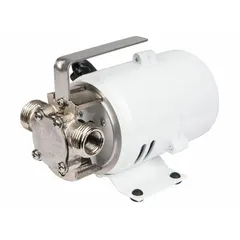 This 12V DC electric flexible impeller utility pump features a Buna-N impeller and stainless steel construction. It delivers a maximum head of 25 ft and includes a 6 ft cord for connection to a vehicle battery. Suitable for transferring water and non-aggressive liquids in portable, battery-powered applications such as marine, RV, and agricultural dewatering and fluid transfer tasks.