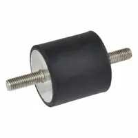 Cylindrical vibration-isolating mount with male x male configuration and M6 thread. Body is made of natural rubber. Used to reduce vibration transmission in machinery, pumps, and equipment