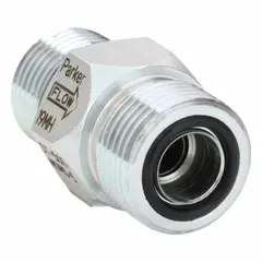 Steel-bodied check valve rated for 5,000 psi and 15 gpm. Inlet connection is SAE O-Ring Boss; outlet connection is SAE O-Ring Face Seal. Used in hydraulic systems to allow flow in one direction and prevent backflow.