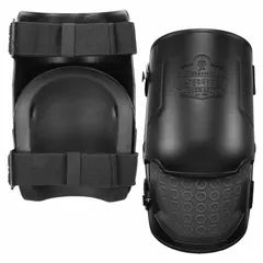These ERGODYNE knee pads are designed for kneeling protection in industrial, construction, and maintenance tasks. The non-marring rubber cap prevents floor damage, while the foam pad cushions knees during prolonged work. Adjustable elastic straps with buckle closure ensure a secure fit. Contains latex.