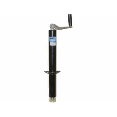This topwind, bolt-on trailer jack is designed for A-frame trailer applications. It has a static load capacity of 6,000 lb and a maximum lift height of 27.69 in. The base is a round foot plate. Use for supporting trailers during coupling, uncoupling, or storage.