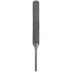 Round steel punch with a flat tip for driving out pins and fasteners in SAE applications. Features a 5/64 in tip diameter, 3/4 in taper length, and 2 3/4 in overall length. Suitable for general pin removal tasks in assembly and maintenance work.