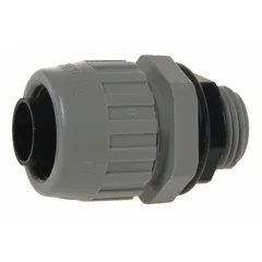 Plastic connector for round cables with diameter range 0.231 in to 0.394 in. Used in festoon systems to provide a secure connection point for cable management on overhead cranes, hoists, and moving machinery.