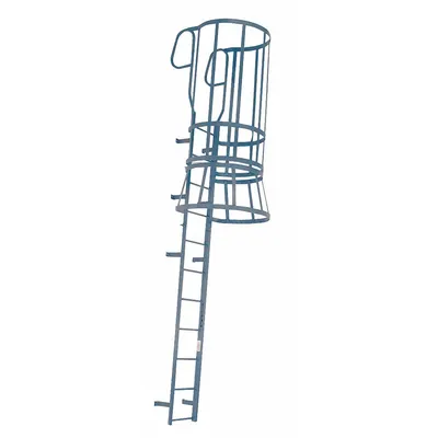 COTTERMAN Fixed Ladder with Safety Cage: 21 ft Overall Ht, 20 in Overall Wd, Steel - Safety Cage Walk Through Fixed Ladders