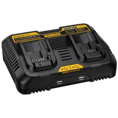 The DEWALT DCB102 is a multi-port charger that accepts two 12V or 20V MAX battery packs. It operates on 120V AC input and charges a 2 Ah battery in one hour. Suitable for construction, maintenance, and industrial settings requiring simultaneous charging of multiple cordless tool batteries.