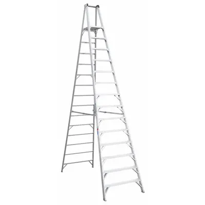 WERNER Platform Stepladder: 14 ft Ladder Size, Aluminum, 300 lb Load Capacity - Lightweight Aluminum Platform Stepladders