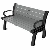 This vandal-resistant resinwood bench from the Heritage series is suited for public spaces such as parks, campuses, and transit stops. It measures 48 inches in overall length and 30 inches in overall height, with a Gray seat and Black frame
