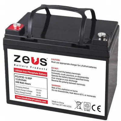 ZEUS BATTERY PRODUCTS PCLFP35-12.8SP Lithium Iron Phosphate - Lithium Iron Phosphate (LiFePO4) Sealed Batteries