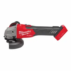 This cordless angle grinder operates on 18V DC with a brushless motor and accepts 5 in and 4 1/2 in wheels. It features a standard head, barrel grip, and overload protection. Suitable for cutting, grinding, and surface preparation on metal and masonry in fabrication, construction, and maintenance applications.