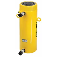 Steel-bodied double-acting hydraulic ram with 200 ton nominal capacity and 6 in nominal stroke length. Used for heavy lifting, pressing, and structural maintenance in industrial applications such as bridge construction, shipbuilding, and steel fabrication.