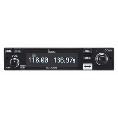 Vehicle-mounted or desktop analog VHF transceiver for aviation communication. Provides 110 channels with 8 W output across 118–163.275 MHz. Numeric display. Requires FCC license.
