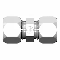 This WEATHERHEAD compression fitting union is a flareless bite-type steel fitting from the Ermeto Flareless series. It features 1/2-20 x 1/2-20 thread sizes and is used to join tubing in industrial fluid systems such as hydraulic, pneumatic, and lubrication lines