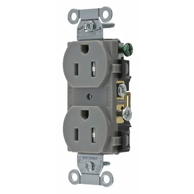 BRYANT Receptacle: Duplex, 5-15, Gray, 125V AC, 15 A, 2 Pole / 3 Wire (MPN CBRS15GRYTR) - General Purpose Receptacles