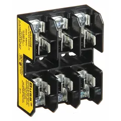 3-pole open block design fuse holder for UL Class G fuses, rated 480 V AC. Features quick-connect and screw terminals for wiring flexibility. Non-indicating type. Suitable for overcurrent protection in industrial control panels, lighting circuits, and motor branch circuits.