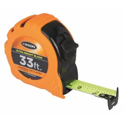 Engineers-scale tape measure with a 33 ft blade, black plastic case, and rubberized grip. Features a nonmagnetic double hook tip, finger brake, manual lock, and SAE/Engineers Scale markings in inches with 1/16 in graduations. Suitable for precise linear measurements in industrial, construction, and engineering applications where magnetic interference must be avoided.