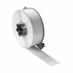 Polyester flag label, black on white, for wire diameters 0.06 in to 0.25 in. Compatible with A5500 printer series; requires SSR6002 ribbon. Used for wire and cable identification, panel labeling, and maintenance tagging in industrial settings.