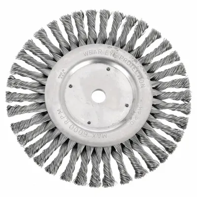 WEILER Wire Wheel Brush: Cable Twist Knot Carbon Steel, 8 in Dia x 1/2 in Wd - Heavy-Cleaning Brushes for Flat Carbon Steel Surfaces