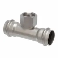 VIEGA PROPRESS Crimp Tee Fitting, MPN 80850, is a stainless steel press fitting with a rubber seal. It is sized 1 in CTS x 1 in CTS x 3/4 in Pipe Size. Used in potable water systems to create branch connections in stainless steel piping for commercial and industrial plumbing