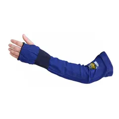 These heavy-duty cut-resistant sleeves provide arm protection in environments with sharp edges. Made from HPPE in blue, each sleeve is 18 inches long with a thumbhole for secure positioning. Universal fit. Sold as 1 pair.