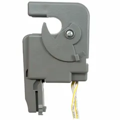 Surface-mounted relay for monitoring undercurrent conditions in electrical circuits. Fixed trip point of 0.35 A with switch adjustment method. Rated 0.4 A at 30V AC/DC, with wire leads for connection. No status indicator.