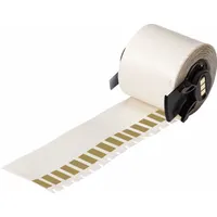 Precut vinyl label roll with brown matte finish, sized 1 1/2 in x 1/4 in, for wire gauges 10 AWG to 4 AWG. Compatible with M710 printer series and requires M61-R4310 ribbon. Used for permanent wire identification in industrial panel building, electrical maintenance, and OEM applications
