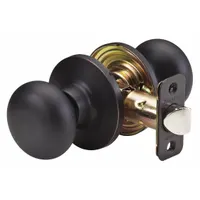 This passage knob lockset is designed for interior doors where locking is not required, such as hallways or closets. It features a bronze finish and a biscuit lockset style. Suitable for commercial or industrial facilities needing durable, non-locking access control