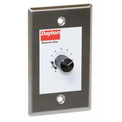 This dial fan speed control is designed for use with Dayton fans equipped with EC motors. It features a stainless steel plate and operates on 115/230V AC with a current rating of 0.5 A. The non-reversible control includes one dial switch for manual speed adjustment in ventilation and air movement applications.