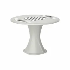 This 42-inch diameter polyethylene table from the Endurance series features a Stone Gray finish and includes a game top. It accepts ballast for added stability, making it suitable for outdoor settings such as patios, parks, and break areas. The table is designed for commercial use and resists weather exposure.